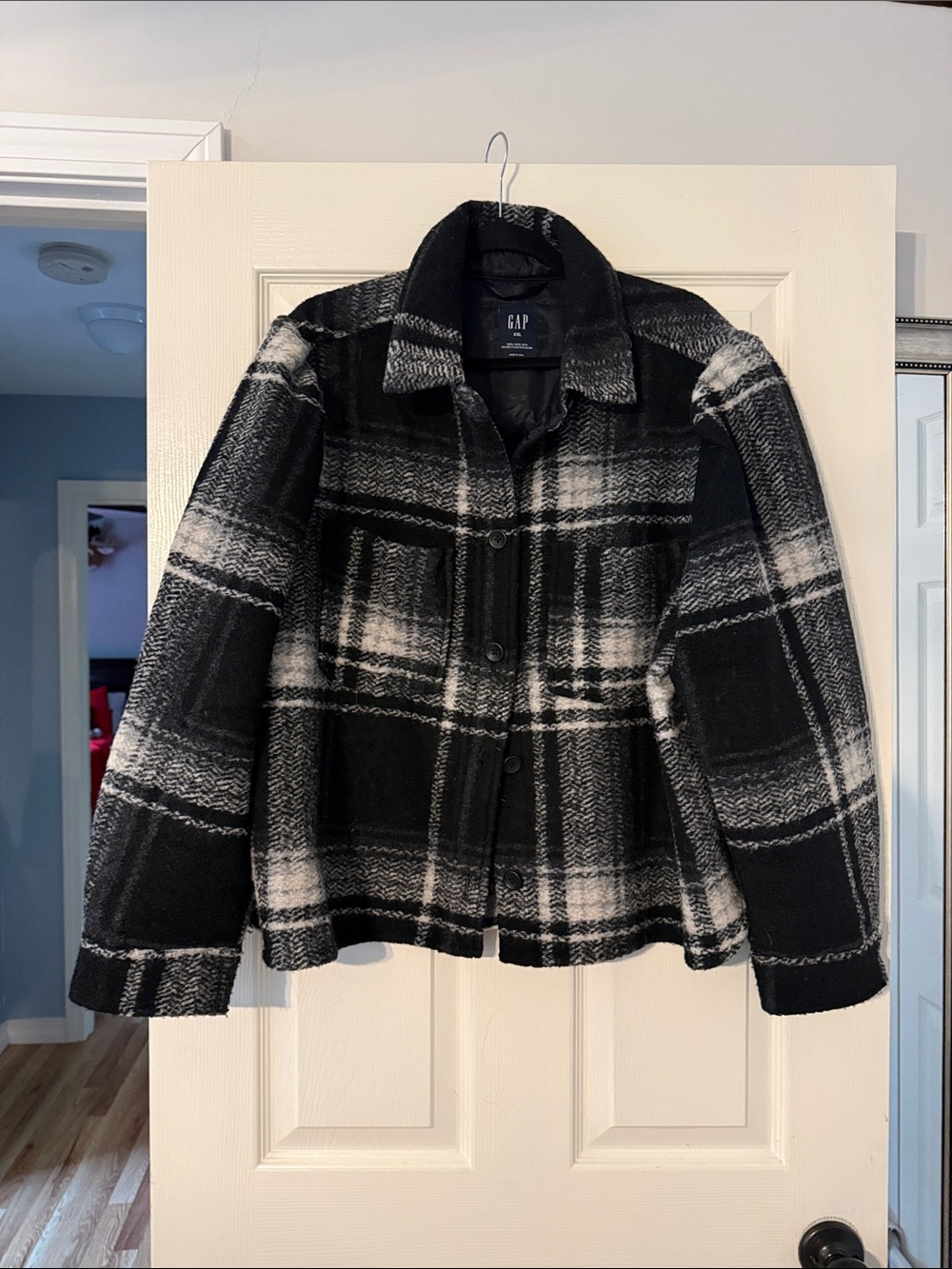 GAP Black & White Plaid Wool-Blend Shacket
